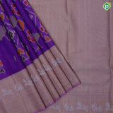 Purple Gold Zari Flower And Ikkat Design Baby Pink Elephant Horse Peacock Floral Border Design Trendy Silk Saree