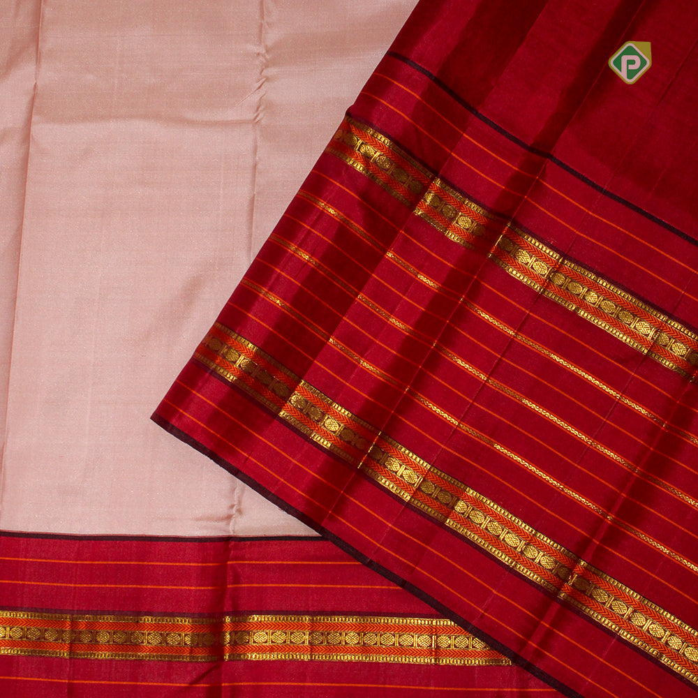 Dusty Peach Pink Gold Zari Lines Border Pure Traditional Silk Saree