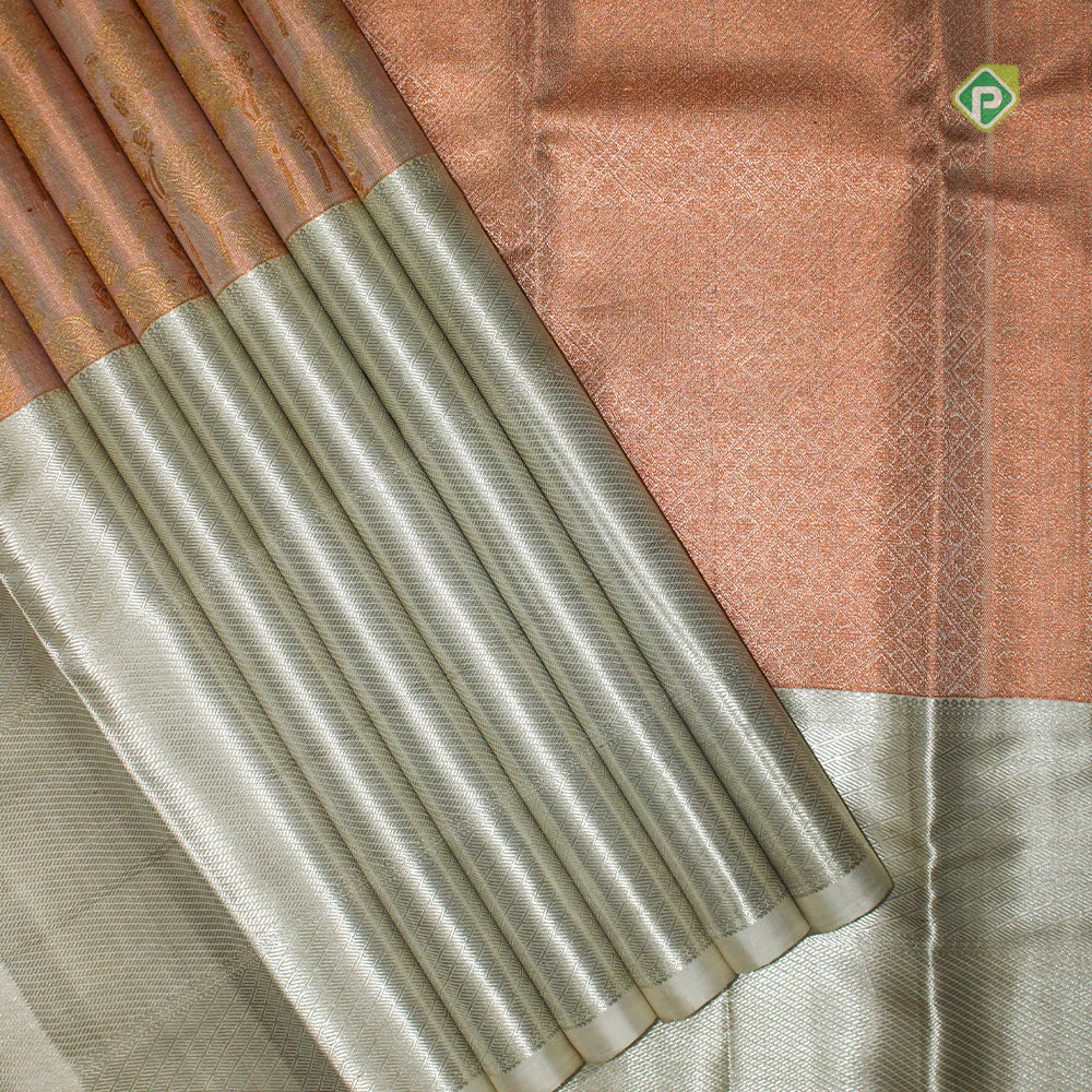 Peach Pink Big Border Pure Exclusive Wedding Silk Saree