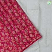 Rani Pink Gold Silver Zari Floral Design Half and Half Border Less Trendy Dsigner Silk Saree