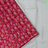 Rani Pink Gold Silver Zari Floral Design Half and Half Border Less Trendy Dsigner Silk Saree