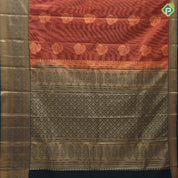 Honey orange gold zari stripes and fancy mango meena work army green gold zari thilagam border art silk saree