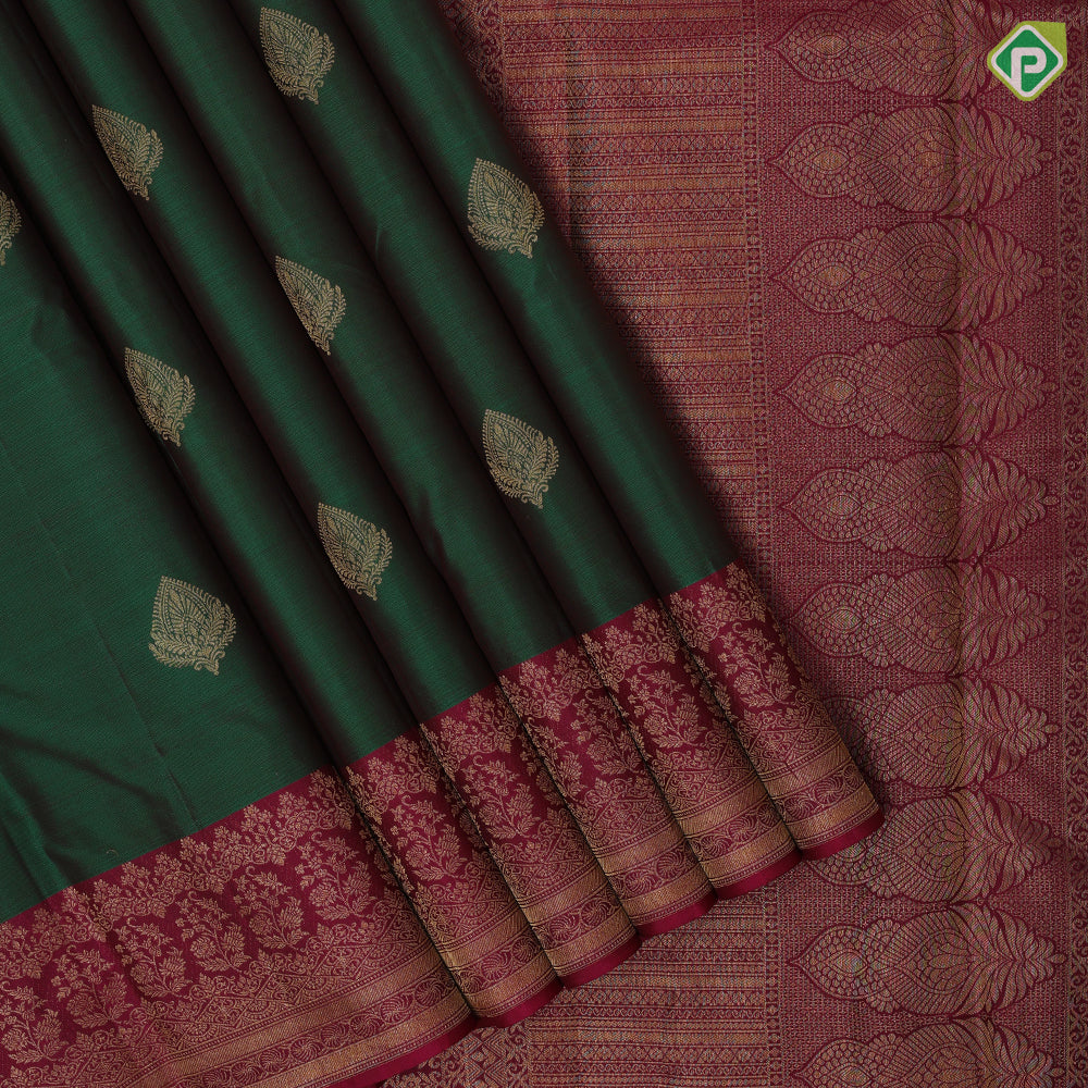 Dark blue gold zari leaf butta motif purple gold zari peacock banaras style design border gift silk saree