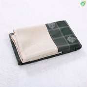 Forest green silver zari checks and Butta design contrast beige border art silk gift saree