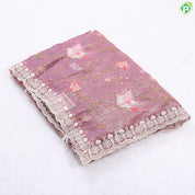 Porpoise grey tissue effect floral embroidered design edge cut work border Holly wood fancy saree