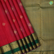 Chilly red kora design silver gold zari diamond butta bottle green gold zari meena work border traditional silk saree