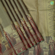 Mint green gold zari kattam checked round butta self thamayanthi stading posture art effect painting signature silk saree