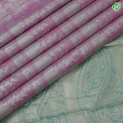 Pink silver zari fancy flower and arch design rama green gold zari rangoli border tissue art silk saree