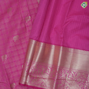 Pink gold zari checks and elephant butta design self gold zari peacock and zig zag border Art silk saree