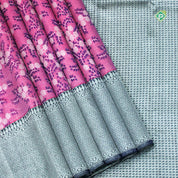 Rose Pink Silver Zari Geometric Zig Zac Design Trendy Designer Silk Saree