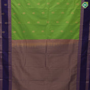 Pastel green gold zari fancy flower butta design contrast blue gold zari rettapet mid butta design art silk saree