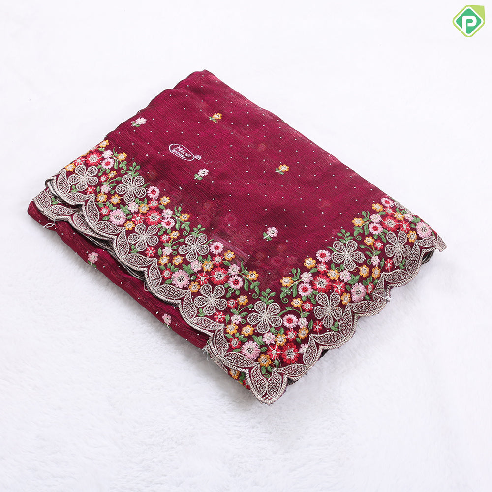 Peacock green embroidered flower and stone work design muti color cutwork border Hollywood fancy saree