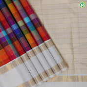 colorful multi color gold zari paalum pazhamum kattam design pure white gold zari retta pett border tradtional silk saree