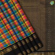 Multi color checks paalum pazhamum kattam luxury black gold zari retta pett border traditional silk saree