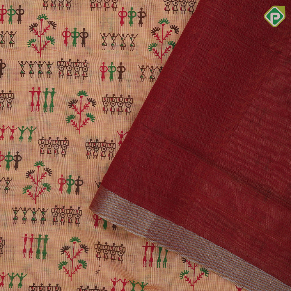 Peach Pink Printed Design Plan Tissue Type Border Design Fancy Cotton Saree