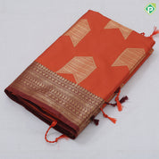 Rust Orange Gold Zari Butta Design Brown Floral Border Design Soft Art Saree