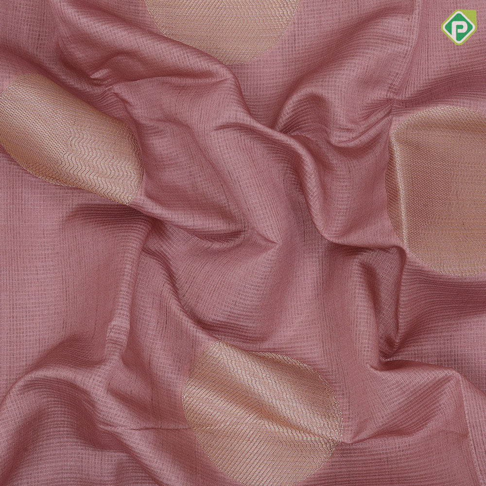 Peach Based Colour Coin Design Contrast Peacock Flower Border Fancy Cotton Saree