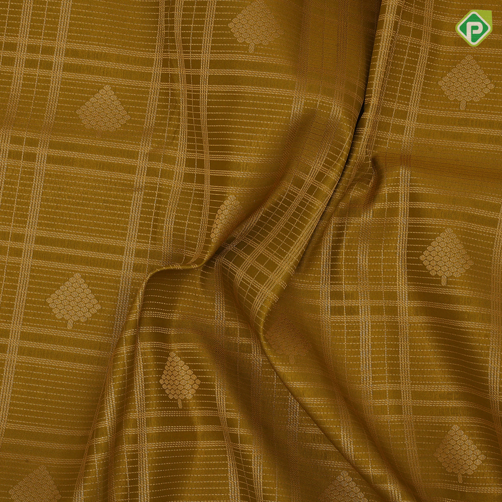 Lemon green gold zari checked honey comp design Lavender gold zari diamond design border art silk saree