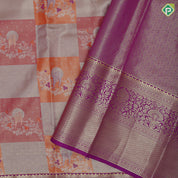Orange base multi color double sparrow design rani pink gold zari grand border tissue art silk saree