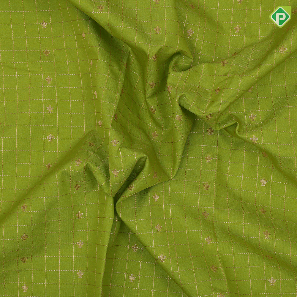 Parrot green gold zari checks and kamalam butta rani pink gold zari border art silk saree