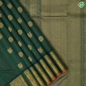 Bottle green gold zari peacock chakkaram butta self gold zari peacock mango butta border traditional silk saree