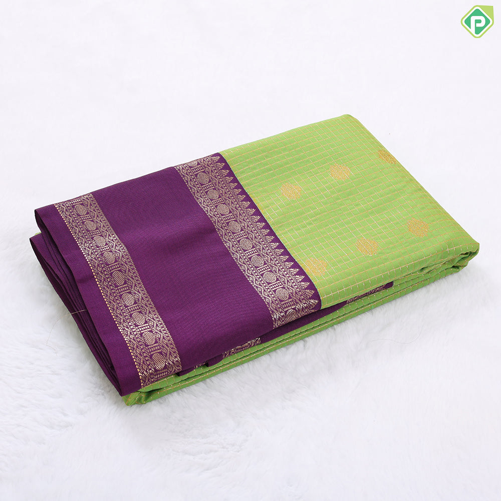 purple blue gold zari kattam and butta design contrast pink rettapet border art silk gift saree
