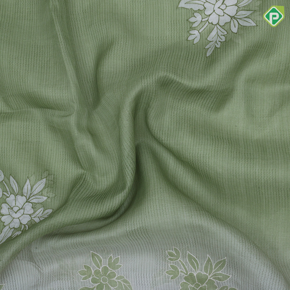 White base pastel color flower design gold zari edge border fancy cotton saree