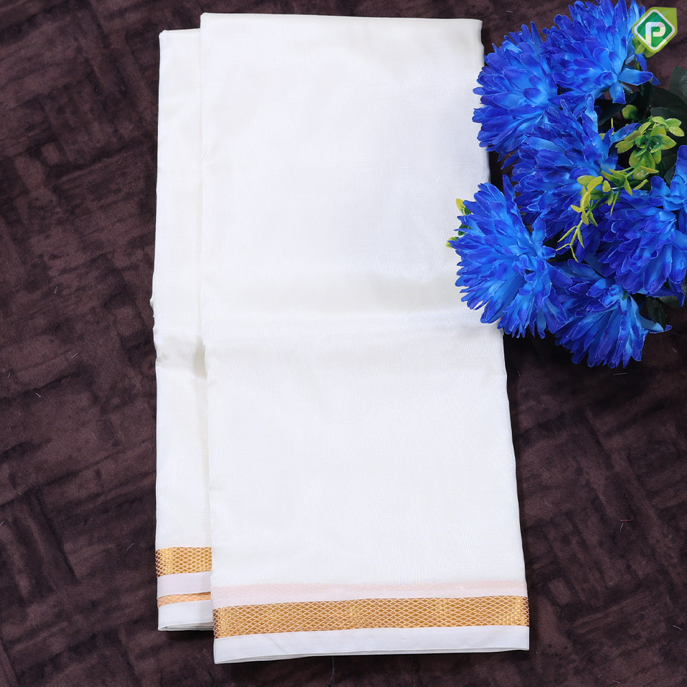 Cream White Gold Zari Border 8 Muzham 40Kuligai Asha Silk Dhoti