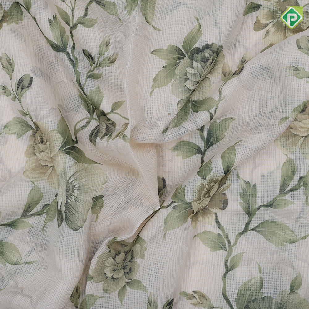 white base digital floral printed design embroidered cut work border fancy cotton saree