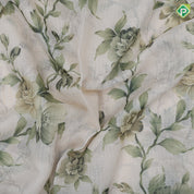 white base digital floral printed design embroidered cut work border fancy cotton saree
