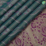 Rama green silk thread floral design rani pink gold zari grand border art tissue silk saree