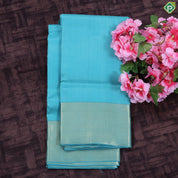 Sea blue self designed gold zari mayilkan border 8*4 Pure Silk Dhoti Vesti Set