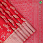 Chilly red silver gold zari sparrow on branch design self silver gold zari diamond border grand bridal tissue silk saree