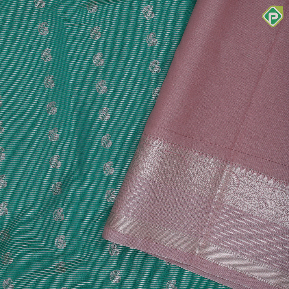 Rexona green gold zari mango butta stripes design peach silver gold zari rangoli border Art silk saree