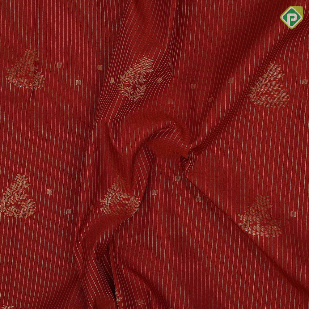 Rust color gold zari stripes and flower creeper butta sea blue gold zari peacock butta border art silk saree