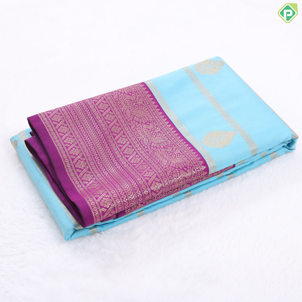 Lavender gold zari Lines and Butta Design contrast dark green peacock butta border art silk gift saree
