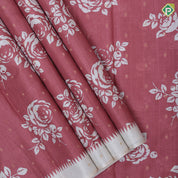 trending colors cream printed flower design white temple border semi tusser saree