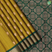 Olive Yellow Gold Zari Peacock Butta Design Green Colour Traditional Style Border Design Pure Mix Silk Saree