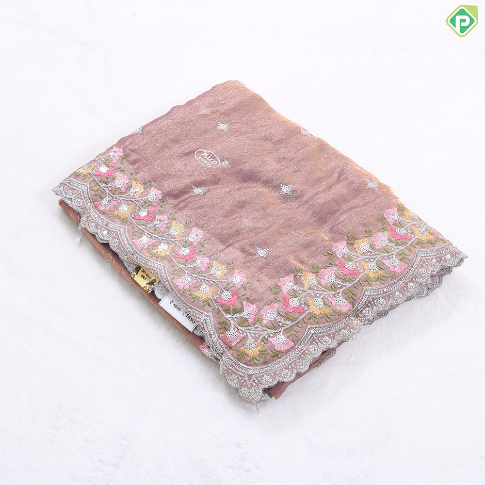 Mint green tissue effect diamond embroidered butta multi color floral cut work embroidery fancy saree