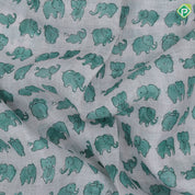 White Based Small Elephant Motif Contrast Border Arrow And Dart Design Fancy Cotton Saree