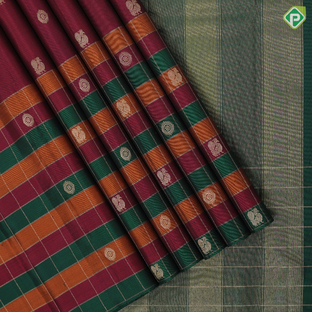 maroon gold zari chakkaram peacock butta self paalum pazhamum kattam border vintage silk saree
