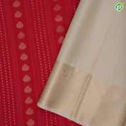 Rani red gold zari Stripes Thilagam stripes design sandal gold zari rangoli design border art silk saree