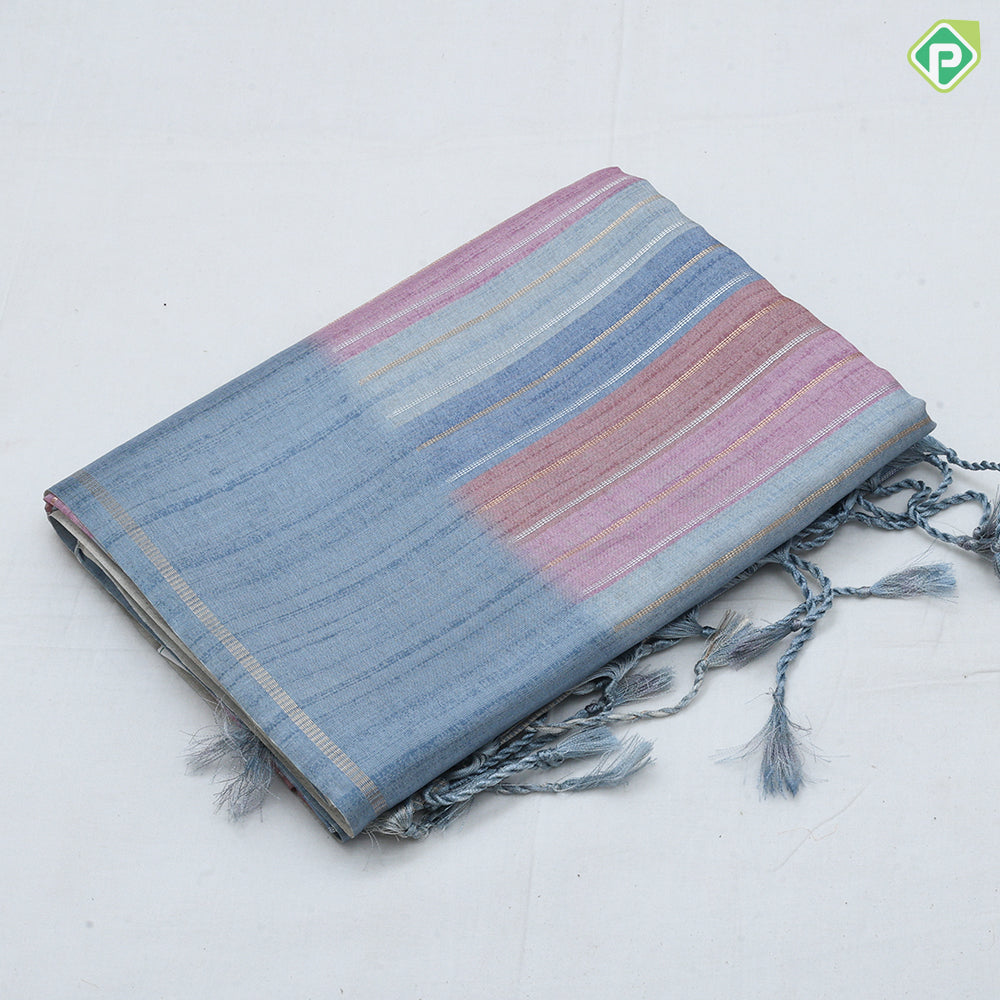 Multi color bars design self plain border fancy cotton saree