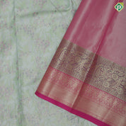 Pista green silver zari and multi color floral design contrast double color center border tissue art silk saree