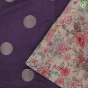 Peach Based Colour Small Coin Design Contrast Peacock Flower Border Fancy Cotton Saree