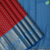 Tomato red gold zari beads design zari kattam true blue silver gold zari peacock butta border Art silk saree