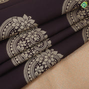 coffee brown gold zari fancy flower round butta contrast zari lines border soft silk saree
