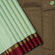 Pista green gold zari self designed Lines design walnut brown gold zari elephant butta thread work border Traditional silk saree