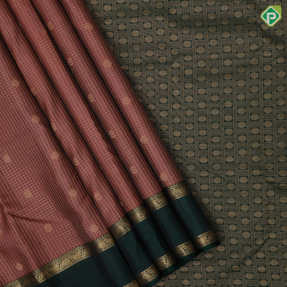 mummy brown gold zari vairaoosi kattam flower butta bottle green gold zari retta pattai border pure mix silk saree