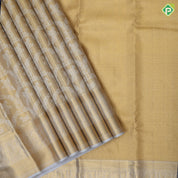 Gold base flying peacock grand wavy design creamy lavender Peacock Border bridal tissue Silk Saree